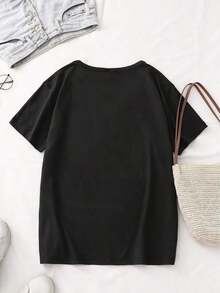 100% Pure Cotton Women's Fashionable Sports T-Shirt With "I'm Irish" And Four-Leaf Clover Print, Round Neck, Short Sleeve, Comfortable, Sports T-Shirt For St. Patrick's Day, Commemorative St. Patrick's Day T-Shirt - 黑色 - 查看 3