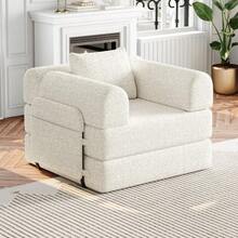 [Patented Design] 2-In-1 Chenille Sofa Bed With Armrest Storage Compartment, Three Metal Frames And Multiple Configuration Options. - 米色 - 查看 3