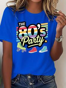 Camiseta de fiesta retro de los 80 para mujer - Estilo auténtico e icónico de los 80, adecuada para fiestas temáticas de los 80 y para uso casual diario. Camiseta vintage cómoda y lavable a máquina, adecuada para actividades de baile y uso diario vintage (con patrones vintage icónicos) blusa casual mujer - Azul - Ver 7