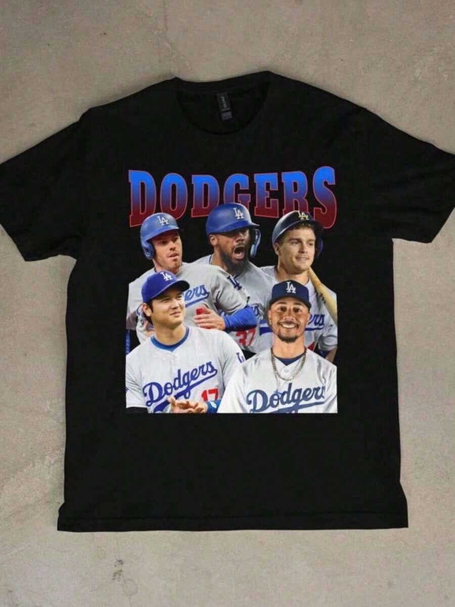 Dodgers Retro Graphic T-Shirt, Comfortable Baseball T-Shirt Suitable As A Gift. Women's T-Shirt. Elegant Blouses. Boho Chic, Soft, Breathable And Comfortable Women's Top, Ideal For Spring, Summer And Autumn, Perfect For Vacations, Travel And Everyday Wear. - 黑色 2 - 查看 1