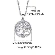 925 Sterling Silver Tree Of Life Necklace For Women, Geometric Hollow Design, Suitable For Holidays, Daily Wear, Gift For Family, Friends, Christmas, Halloween, Valentine's Day, Birthday - Silver - View 4