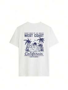 New Season Products Funny T-Shirts Minimalist Funny T-Shirt Limited Time Offer Commemorative T-Shirt Limited Time Purchase Women's Short-Sleeved Crew Neck T-Shirt, Minimalist Style With Palm Tree Slogan Print, Suitable For Everyday Wear. Women's Graphic T-Shirt, In White/Black/Pink, For Holidays - 白色 - 查看 6