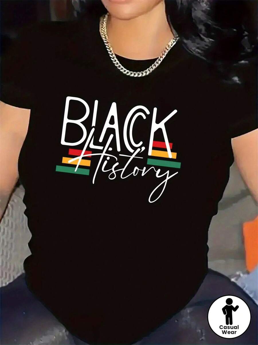 Camiseta para el hogar o la oficina| Tejido ligero y duradero con diseño vibrante, ideal para eventos casuales, ajuste cómodo, camiseta gráfica con estilo para uso diario, cuello redondo, tejido de elasticidad media, patrón estampado - Negro - Ver 1
