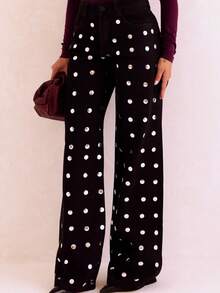 Women's Wide Leg Metal Jeans - màu đen - Xem 3