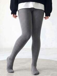 Women's Ribbed Ankle-Length Tights, Lined, Warm, With Full Foot Coverage, Elastic, Sizes 36 To 42. - Gris - Ver 5