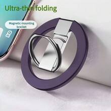 3-In-1 Magnetic Foldable Phone Ring Holder, Ultra-Thin & Lightweight, 360° Rotation, Alloy Material, Compatible With IPhone, Android Phones, Birthday Gift, Gift For Family And Friends, Phone Ring Stand, Foldable Metal Desktop Slouchy Phone Holder, Compatible With Apple, And More - Black + 2 Magnet Plates - View 10