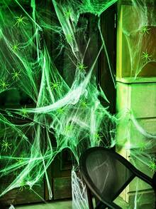 100g/20g Glowing Spider Web + Spider Decoration Set, Halloween Decor, Perfect For Home Decoration To Create Scary Atmosphere. Horror Theme Decor, Garden Decor, Haunted House, Halloween Night Light Decor | Horror Party Supplies - Multicolor - View 8