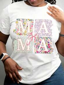 1 pieza de camisa con diseño floral en patchwork para mamá, idea de regalo para madre y mamá con detalles de lazo rosa, perfecta para el Día de la Madre y celebraciones familiares, 180g, 100% algodón. - Negro - Ver 8