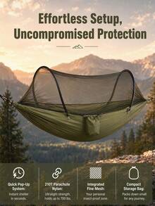 URBANWAVE Pop-Up Camping Hammock With Mosquito Net, Quick Setup Outdoor Swing Bed, 700 Lbs Weight Capacity Portable Parachute Nylon Hammock - Mosquito Net Money - View 1