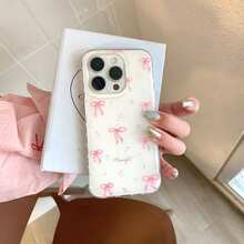 Bow-Knot Cute Creative Ribbon Floral Pattern Phone Case Compatible With IPhone 16, 15 Pro, 14/13, Full Coverage Anti-Drop Protective Cover, New Arrival - White - View 5