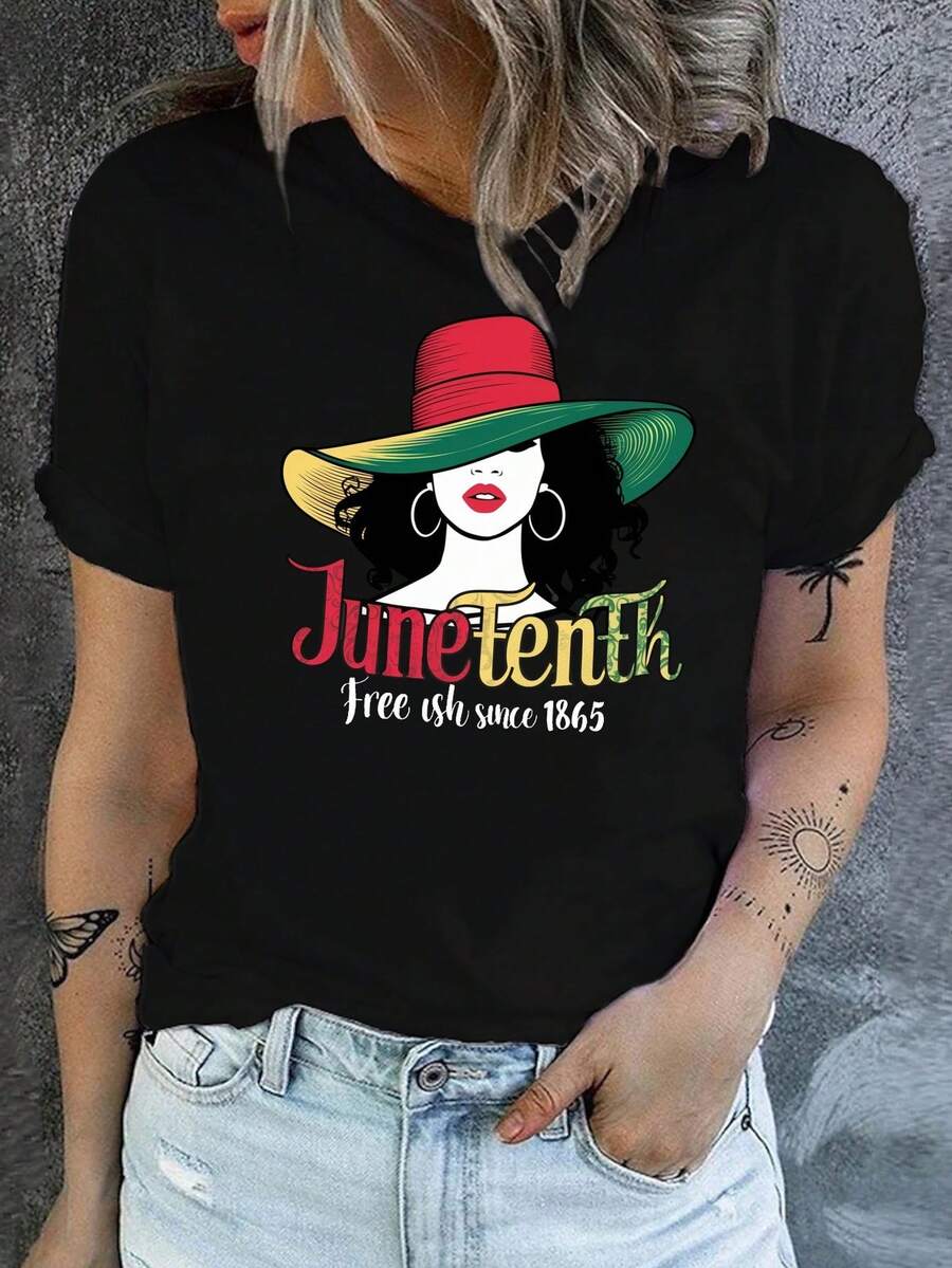 Camiseta cómoda para mujer con ilustración de celebración del 10 de junio - Negro - Ver 1