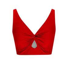 Top de bikini de unicolor, retorcido y calado para vacaciones de verano, casual en color negro - Rojo - Ver 2