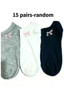15/10/5/1 Pairs Women Short Socks/Invisible Socks, White/Black/Gray, Cute Cartoon Pattern, Breathable Moisture-Wicking Soft Comfortable, Suitable For Holiday, Sports, Casual, Business, Daily Wear, Random Color Combination - Multicolor - View 19