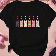 AINO 1 Piece 100% Cotton T-Shirt With New York Bear Print, Thick Cotton, Halloween T-Shirt For Women - 黑色4 - 查看 12