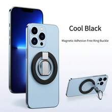 3-In-1 Magnetic Foldable Phone Ring Holder, Ultra-Thin & Lightweight, 360° Rotation, Alloy Material, Compatible With IPhone, Android Phones, Birthday Gift, Gift For Family And Friends, Phone Ring Stand, Foldable Metal Desktop Slouchy Phone Holder, Compatible With Apple, And More - Black + 2 Magnet Plates - View 7