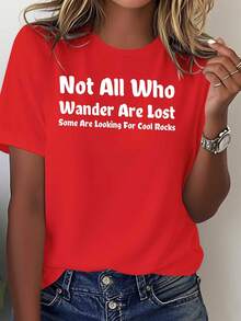 Camiseta blanca para mujer "No todos los vagabundos están perdidos" - Camiseta 100% holgada e informal con llamativas letras negras y frases de viaje, adecuada para uso casual y de aventura, diseño geométrico, corte holgado, lavable a máquina, cómoda para todas las estaciones, diseño sencillo ideal para viajes y estilo casual, esencial para combinaciones versátiles, artículo único con temática de viajes, camiseta de manga corta para mujer, camiseta blusa casual para mujer. - Rojo - Ver 8