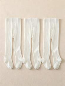 3 Pairs Girls' All-Match Solid Color Leggings, Snug Fit Tights Suitable For Spring, Autumn And Transitional Seasons, Versatile For Daily Wear, School Uniforms And More - White - View 4
