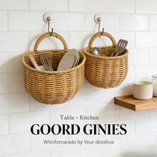 Wall Mounted Hanging Basket Imitation Rattan Fruit Vegetable Organizer Kitchen Storage Holder Home Decor Rack Container Sundries Shelf - MULTI - View 4