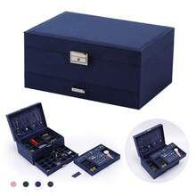 Large Capacity Lockable Velvet Jewelry Box With Drawers, Suitable For Storing Necklaces, Earrings, Rings, Bracelets, Great Gift For Women - Multicolor - View 9