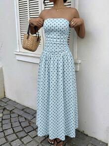 ccMainGRL Vestido bandeau con cintura ceñida y estampado de lunares, estilo vacacionalcc 1H30 - Azul - Ver 5