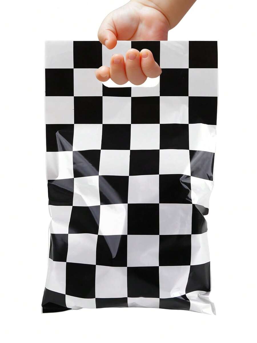 10 piezas Bolsas de regalo a cuadros blanco y negro, patrón de bandera a cuadros, adecuadas para bolsas de regalo de fiesta de cumpleaños, bolsas de regalo de fiesta con tema de carreras, bolsas de embalaje de recuerdos de fiesta y bolsas de almacenamiento de pequeños regalos - Talla única - Ver 1