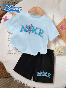 Disney Teen Girl Clothes Summer,Stitch -Style Two-Piece Set: T-Shirt And Shorts-Available In Kids' Summer Sets,Mother's Day, 4th Of July,D-Isney Alliance - Màu xanh nhạt - Xem 2