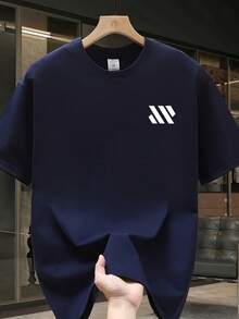 Men's Short-Sleeved T-Shirt, 100% Cotton, Fashion Brand, Casual Summer Style, One Size Fits Most, Relaxed Fit, Versatile Garment Suitable For All Seasons. Can Be Worn As A Base Layer In Spring And Autumn Or On Its Own In Summer. Unisex Style, Perfect For Friends. Fashion Brand T-Shirt, 100% Cotton And Heavyweight. - 藏青色 - 查看 12