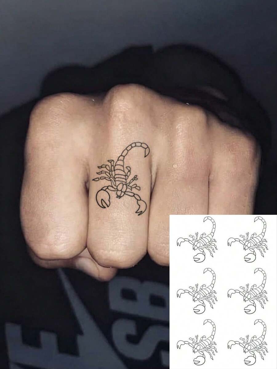 Men's Temporary Tattoo Stickers, 1 Sheet Cyberpunk Dark Series Black Scorpion Small Pattern, Realistic & Customizable Tattoo Stickers, Perfect For Men's Fingers & Behind The Ear, Daily Wear Parties Festivals Music Festivals Themed Parties Concerts - Black - View 1