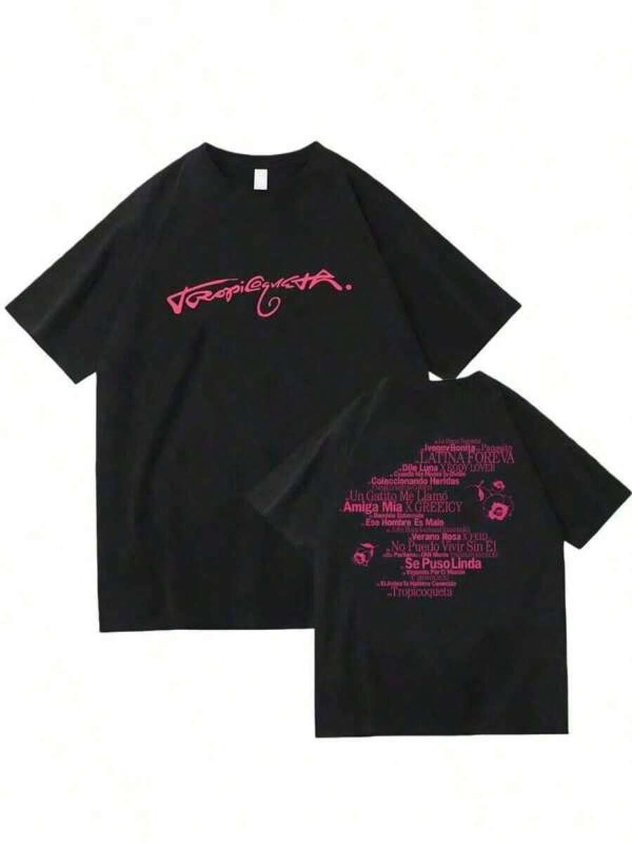 Camisetas con Estampado Gráfico del Nuevo Álbum de Karoln G Tropicoqueta, Camiseta Divertida de Música Karoln G, Top Unisex para Mujer, Camisetas Cómodas Unisex - Negro - Ver 1