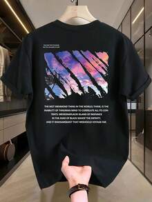 Black Graphic Shirt For Men, Loose And Comfortable - 後退 - 查看 12