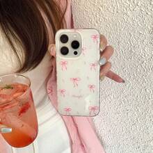 Bow-Knot Cute Creative Ribbon Floral Pattern Phone Case Compatible With IPhone 16, 15 Pro, 14/13, Full Coverage Anti-Drop Protective Cover, New Arrival - White - View 4