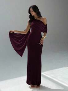 Vestido asimétrico de hombro de unicolor elegante para mujer - Granada - Ver 1