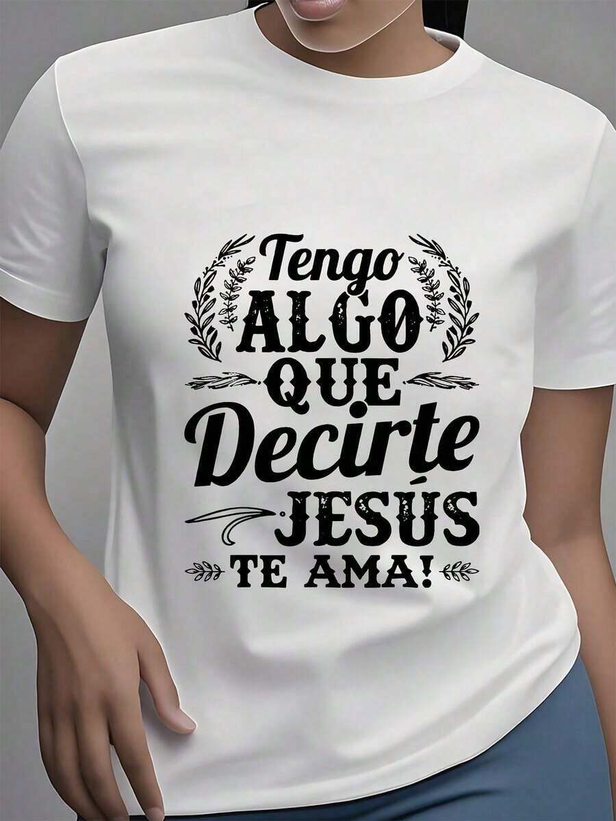 Ropa de verano para mujer con estampado de declaración de fe, camiseta casual de manga corta para novias - Ropa urbana ligera y a la moda para mujer. - [Blanco] - Ver 1