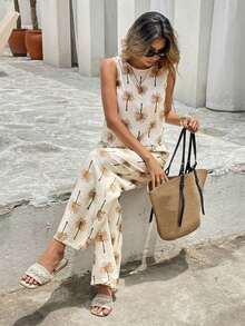 Frenchy 2 piezas Conjunto de top sin mangas y pantalones para mujer, de moda para el verano - Verde - Ver 10