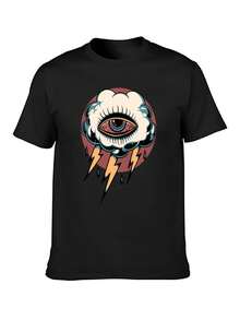 Camiseta de hombre con diseño retro de ojos y rayos, de algodón transpirable, adecuada para el verano.| Regalo ideal para el Día del Padre y el Día del Maestro, exclusivo para hombres.| Camiseta con estampado vintage de 180 gramos - Negro - Ver 8