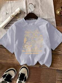 Camiseta Casual de Vacaciones para Mujer con Estampado de Letras, Manga Corta, Cuello Redondo, Top Casual para Verano y Primavera, Ropa de Marca para Mujer - Rojo - Ver 9