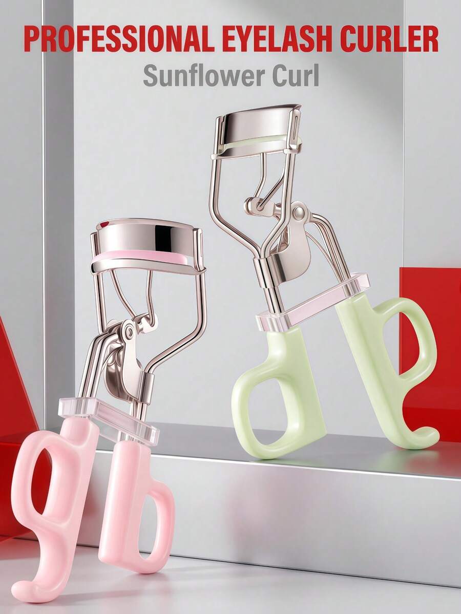 OEIEZ Eyelash Curler Lash Curler Fit All Eye Shapes Sunflower Curved Lashes No Pinch Non-Slip Wide Handle 2 Colors For Beginner Daily Makeup