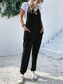 SUN - Shirtless Jumpsuit With Open Back And Double Pocket - 酒紅色 - 查看 5