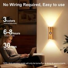 GDLUOAO 1/2/4 Pcs Dimmable Magnetic LED Night Light, Infrared Motion Sensor & USB Rechargeable Wall Light, Smart LED Motion Sensor Wall Lamp, 3 Colors Dimmable, Wireless LED Wall Light For Steps, Bedrooms, Corridors, Kitchens, Cabinets, Courtyards - Multicolor - View 6