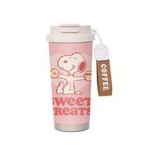Miniso Cốc cà phê cách nhiệt bằng thép không gỉ màu hồng hình Snoopy trong phim Peanuts, có quai xách, nắp chống tràn, thiết kế uống kép và độ bền cao, thích hợp sử dụng hàng ngày. - Nhiều màu - Xem 7