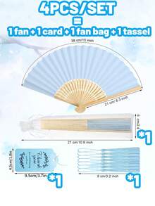 1/4/12/24/40/48/60/80pcs Blue Wedding Paper Fan Set | Women's Folding Fan With Thank You Card And Organza Bag - Bridesmaid Gift, Bride Dance Prop, Wedding Decor, Party Accessory, Bachelorette Party Photo Prop, Perfect Wedding Favor - Multicolor - View 9