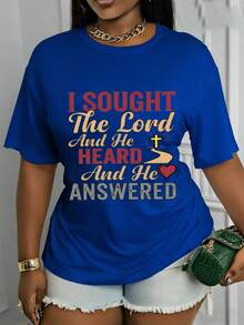 Short-Sleeved T-Shirt With A Crew Neck And Print – Printed With The Words "I Seek The Lord And He Hears Me, He Answers Me." This Stylish Top Features A Casual Crew Neck Design, Is Made From A Soft, Stretchy Fabric, And Is Machine Washable. It's A Modern And Versatile Garment Made From 100% Cotton. - 藍色 - 查看 7
