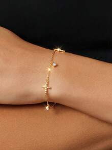 1 pieza Pulsera de borla con cruz de circonita de plata de ley S925 de lujo personalizada, adecuada para uso diario casual, fiesta, vacaciones, cualquier regalo festivo para mujeres - cruz - Ver 12