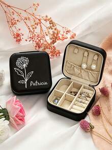 Personalized Name Jewelry Box – Custom Classic Rectangular Fabric-Lined Travel Case With Zipper Closure And Cufflink Compartment – ​​Bridesmaid Gift - Multicolor - View 2