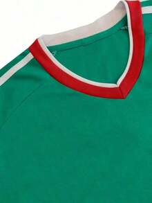 Retro Sports Style Soccer Jerseys, Mexican National Team Inspired Design - Short Sleeve Tops For Men And Women - Lightweight And Breathable Fabric, V-Neck With Striped Details - For Soccer Fans, Sporting Events And Casual Urban Style, Durable For Everyday Wear - 綠色 - 查看 3