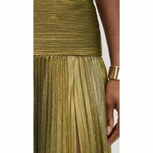 Sleeveless Halter Neck Dress With Metallic Pleats, Side Slit, Adjustable Drawstring, And Open Back, For Women - Gold - View 6