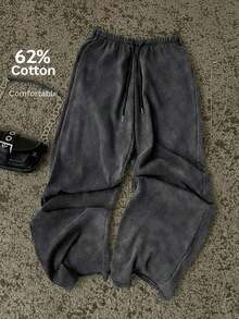 Pantalones de chándal de pierna recta y cintura baja para mujer, apropiados para el verano, con efecto lavado - Negro 7 - Ver 8