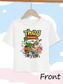 [Authorized] Toy Story Print Disney Girls' Summer Round Neck Casual T-Shirt Children's Clothing, Slightly Stretchy Fabric, Suitable For Birthday Gifts, Suitable For Daily Sports And Travel, Summer Girls' T-Shirts - White - View 2