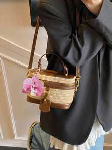 Un petit sac carré de style vacances, un sac à main décontracté  artificiel, un sac bandoulière de tempérament quotidien, convient pour les trajets quotidiens et les vacances - Multicolore - Voir 4