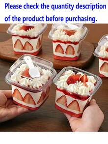 200 Peças Caixas Transparentes Quadradas para Bolo, Pudim e Sobremesa com Tampas, Colheres e Adesivos Decorativos, Caixas Multifuncionais para Mousse de Bolo Adequadas para Frutas, Sorvete, Iogurte, Natal, Halloween, Festas de Aniversário - Visão 4